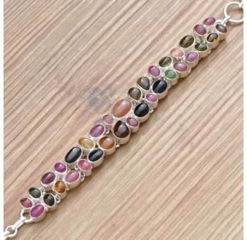 Magnifique bracelet 35 pierres Tourmaline serties d'argent (multicolore)