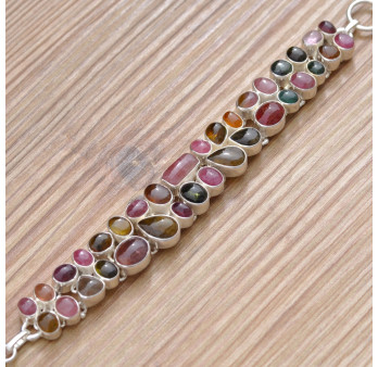 Magnifique bracelet 35 pierres Tourmaline multicolore serties d'argent