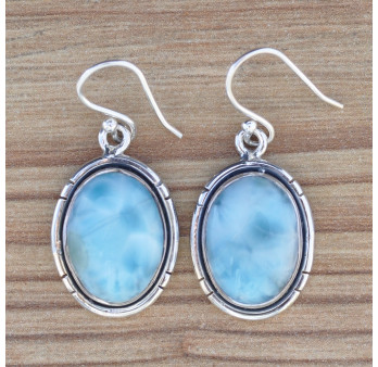 Boucles d'oreilles ovales Larimar et argent strié