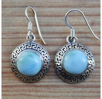 Boucles d'oreilles argent rondes avec pierre en larimar