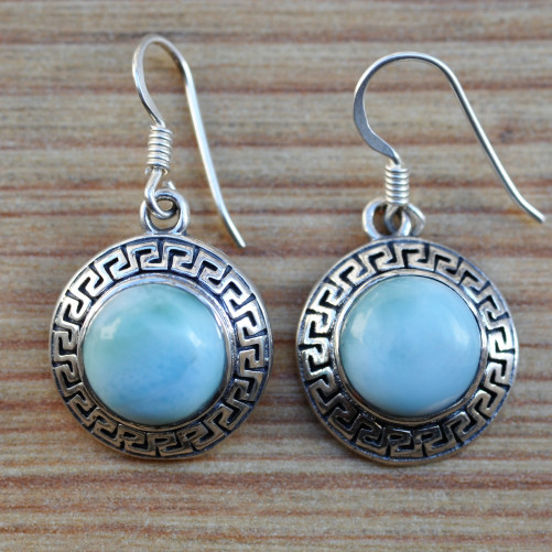 Boucles d'oreilles argent rondes avec pierre en larimar