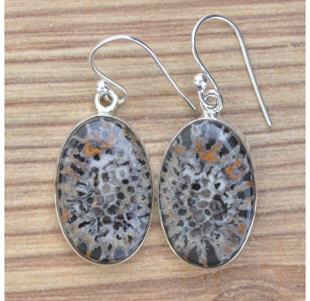 NEW ! Boucles d'oreilles ovales en argent et Corail tigré