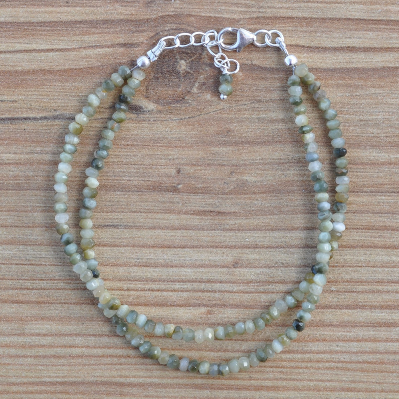 Bracelet 2 rangs pierre naturelle Oeil de chat facettées (vert)
