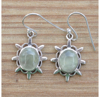 Boucles d'oreilles pierre Prehnite et argent ciselé