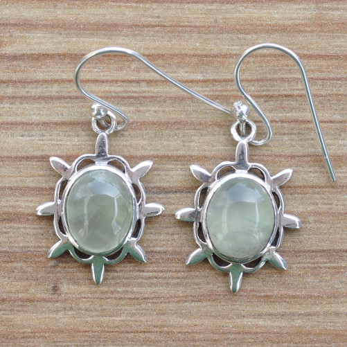 Boucles d'oreilles pierre Prehnite et argent ciselé