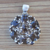Gros pendentif rond 13 pierres Quartz fumé griffées sur argent