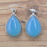 Boucles d'oreilles goutte argent strié et pierre en Calcédoine (bleu)