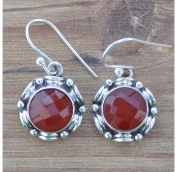 Boucles d'oreilles rondes en argent travaillé et pierre Cornaline (orange)