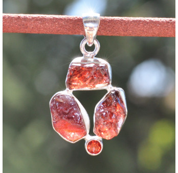 Pendentif argent 4 pierres brutes en grenat