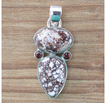 Pendentif argent pierres MAGNESITE et GRENAT (brun)