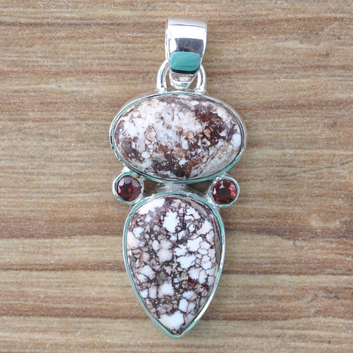 Pendentif argent pierres MAGNESITE et GRENAT (brun)
