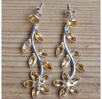 Boucles d'oreilles clous argent 11 pierres en citrine facettées