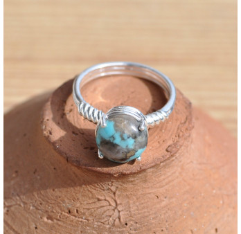Bague argent pierre ronde en turquoise T55