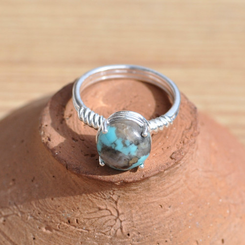 Bague argent pierre ronde en turquoise T55