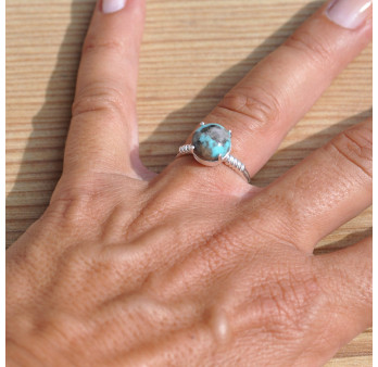 Bague argent pierre ronde en turquoise T55