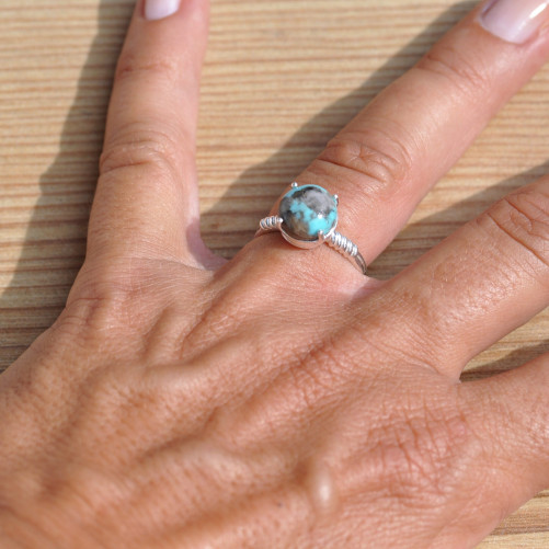 Bague argent pierre ronde en turquoise T55