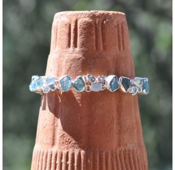 Bracelet argent 32 pierres en APATITE calcédoine topaze