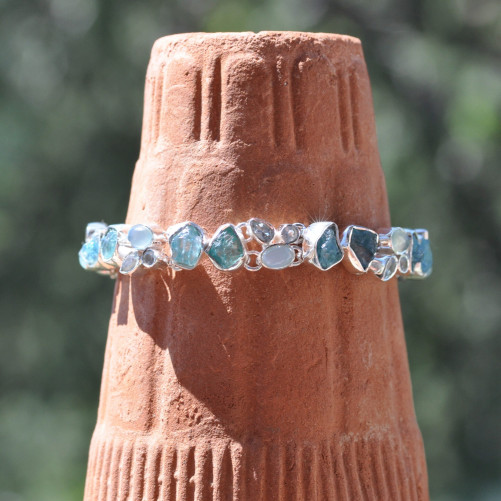 Bracelet argent 32 pierres en APATITE calcédoine topaze