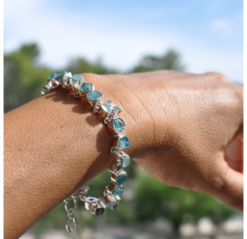 Bracelet argent 32 pierres en APATITE calcédoine topaze