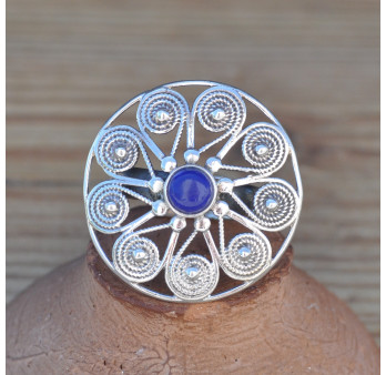 Bague ronde argent ajourée pierre Lapis lazuli (bleu)