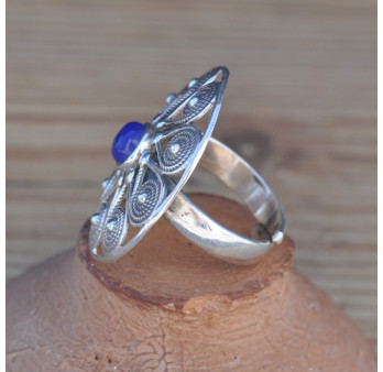 Bague ronde argent ajourée pierre Lapis lazuli (bleu) T59