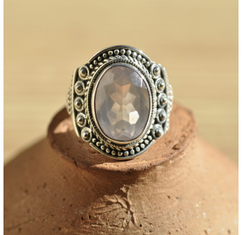 Jolie bague en argent et pierre naturelle Quartz rose T55