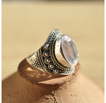 Bague ethnique en argent et pierre naturelle Quartz rose T55