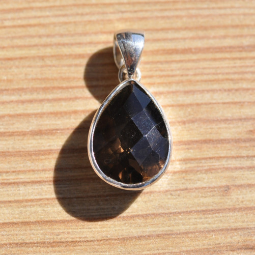 Pendentif goutte argent pierre en quartz fumé