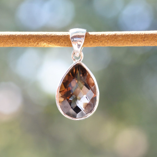 Pendentif goutte argent pierre en quartz fumé