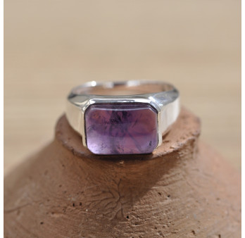Bague chevalière mixte argent et améthyste rectangulaire (violet)