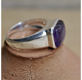Bague chevalière mixte argent et améthyste rectangulaire (violet) T62