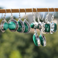 Boucles d'oreilles rectangulaires pierre Malachite couronnée argent