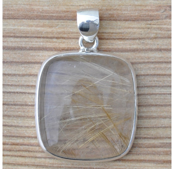 Pendentif rectangulaire pierre Quartz rutile et argent 925