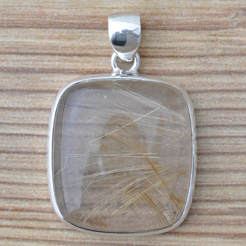Pendentif rectangulaire pierre Quartz rutile et argent 925 Pendentif rectangulaire pierre Quartz rutile et argent 925