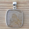 Pendentif rectangulaire pierre Quartz rutile et argent 925 Pendentif rectangulaire pierre Quartz rutile et argent 925