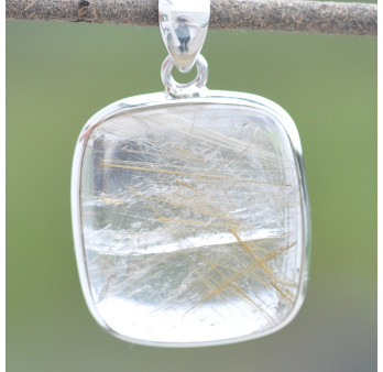 Pendentif rectangulaire pierre Quartz rutile et argent 925