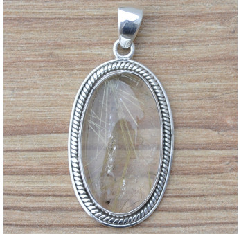 Pendentif ovale argent ciselé et Quartz rutile