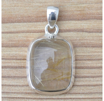 Pendentif rectangulaire bombé argent et pierre Quartz rutile