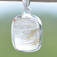 Pendentif rectangulaire bombé argent et pierre Quartz rutile Pendentif rectangulaire bombé argent et pierre Quartz rutile