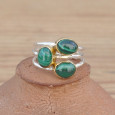Bague moderne 3 anneaux soudés et 3 pierres Malachite T56