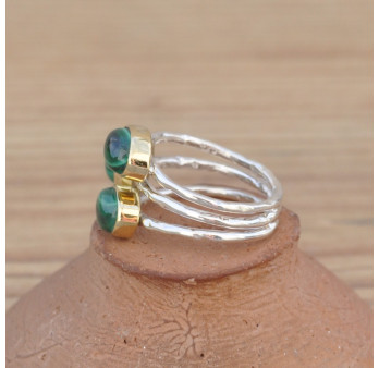 Bague moderne 3 anneaux soudés et 3 pierres Malachite T56