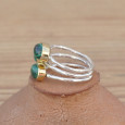Bague moderne 3 anneaux soudés et 3 pierres Malachite T56