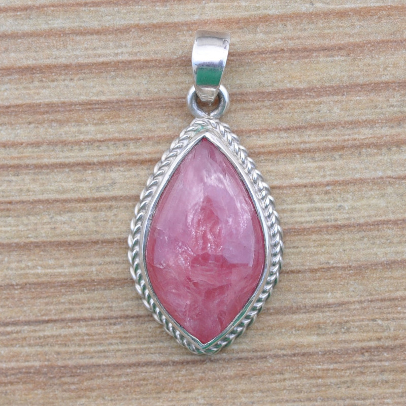 Pendentif pierre naturelle Rhodochrosite et argent tressé