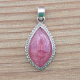Pendentif pierre naturelle Rhodochrosite et argent tressé