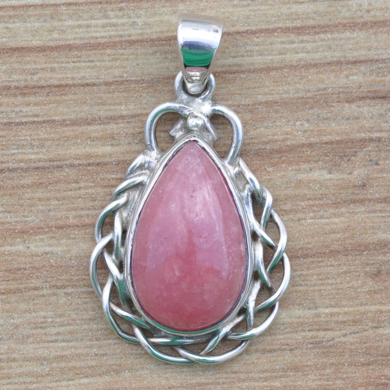 Pendentif pierre Rhodochrosite et argent torsadé