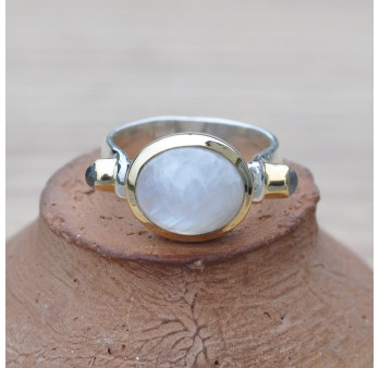 Bague argent et argent doré Pierre de lune (blanc)