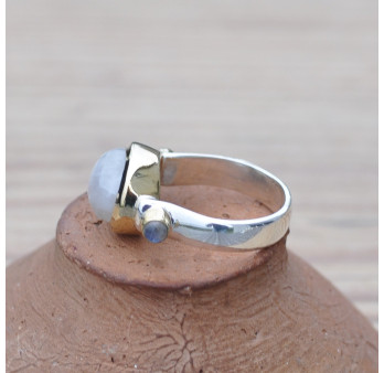 Bague argent et argent doré Pierre de lune (blanc) T54/55