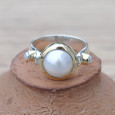 Bague argent et argent doré 3 Perles de culture (blanc) T56 Bague argent et argent doré 3 Perles de culture (blanc) T56