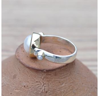 Bague argent et argent doré 3 Perles de culture (blanc) T56
