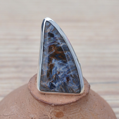 Belle bague asymétrique en pierre PIETERSITE et argent (bleu)
